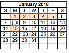 District School Academic Calendar for Reagan Elementary for January 2018