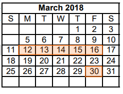 District School Academic Calendar for Cooper High School for March 2018