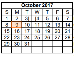 District School Academic Calendar for Juvenile Detention Center for October 2017