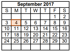 District School Academic Calendar for Reassignment Ctr for September 2017