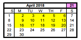 District School Academic Calendar for Smith Academy for April 2018