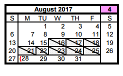 District School Academic Calendar for Aldine J J A E P for August 2017