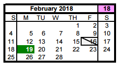 District School Academic Calendar for Oleson Elementary for February 2018