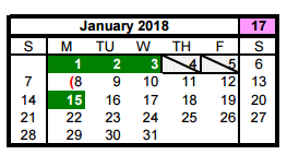District School Academic Calendar for Oleson Elementary for January 2018