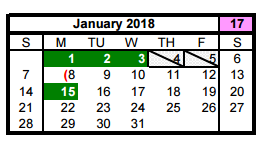 District School Academic Calendar for Stovall Middle for January 2018