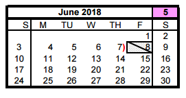 District School Academic Calendar for Oleson Elementary for June 2018