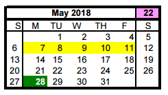 District School Academic Calendar for Nimitz Ninth Grade School for May 2018