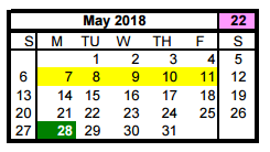 District School Academic Calendar for Oleson Elementary for May 2018