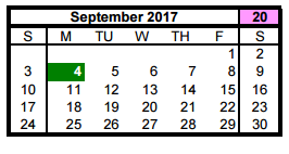 District School Academic Calendar for Aldine J J A E P for September 2017
