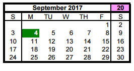 District School Academic Calendar for Nimitz Ninth Grade School for September 2017