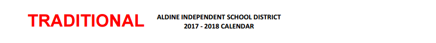 District School Academic Calendar for Aldine Ninth Grade School
