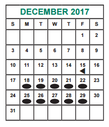 District School Academic Calendar for Miller Intermediate for December 2017