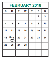 District School Academic Calendar for Admin Services for February 2018