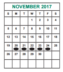 District School Academic Calendar for Taylor High School for November 2017