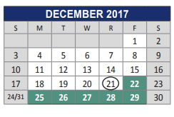 District School Academic Calendar for Lowery Freshman Center for December 2017