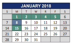 District School Academic Calendar for Reed Elementary School for January 2018