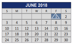 District School Academic Calendar for Lowery Freshman Center for June 2018