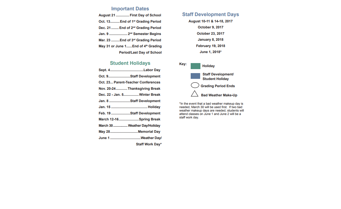 District School Academic Calendar Key for Bolin Elementary School