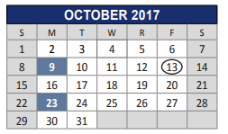 District School Academic Calendar for Lowery Freshman Center for October 2017