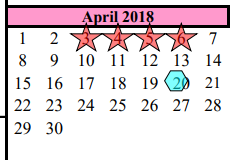 District School Academic Calendar for Alvin Pri for April 2018