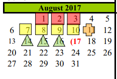 District School Academic Calendar for Brazoria Co J J A E P for August 2017