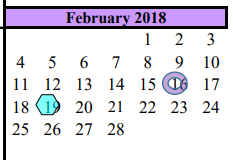 District School Academic Calendar for Assets for February 2018