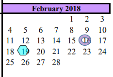 District School Academic Calendar for G W Harby Junior High for February 2018