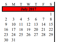 District School Academic Calendar for Alvin Pri for July 2017