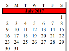 District School Academic Calendar for Brazoria Co J J A E P for July 2017