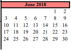 District School Academic Calendar for G W Harby Junior High for June 2018