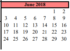 District School Academic Calendar for Brazoria Co J J A E P for June 2018