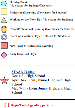 District School Academic Calendar Legend for Alvin Pri