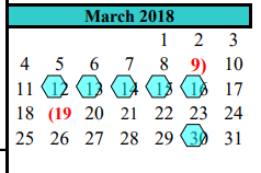 District School Academic Calendar for Alvin Reach School for March 2018