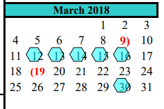 District School Academic Calendar for Brazoria Co J J A E P for March 2018