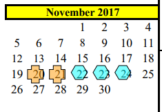 District School Academic Calendar for G W Harby Junior High for November 2017