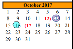 District School Academic Calendar for Assets for October 2017