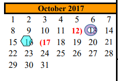 District School Academic Calendar for Brazoria Co J J A E P for October 2017