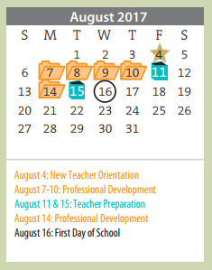District School Academic Calendar for Humphrey's Highland Elementary for August 2017