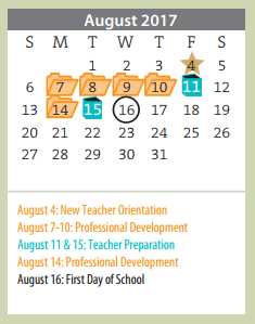 District School Academic Calendar for Amarillo Area Ctr For Advanced Lrn for August 2017