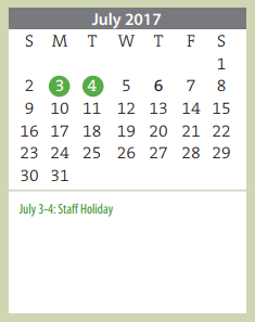 District School Academic Calendar for Eastridge Elementary for July 2017