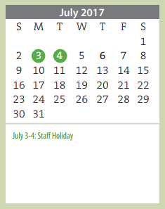 District School Academic Calendar for Amarillo Area Ctr For Advanced Lrn for July 2017
