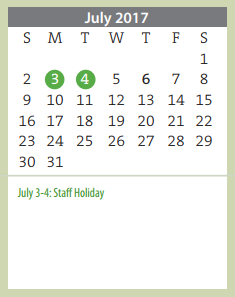 District School Academic Calendar for South Lawn Elementary for July 2017