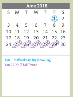 District School Academic Calendar for Amarillo Area Ctr For Advanced Lrn for June 2018
