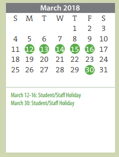 District School Academic Calendar for Amarillo Area Ctr For Advanced Lrn for March 2018