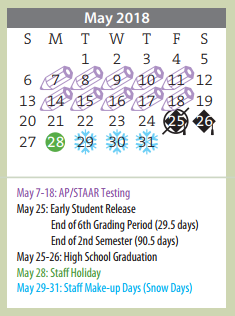 District School Academic Calendar for Austin Middle for May 2018