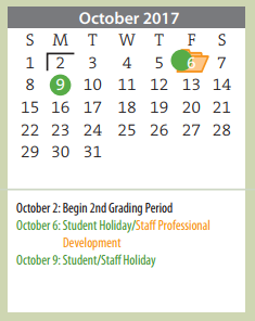 District School Academic Calendar for Bonham Middle for October 2017