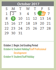 District School Academic Calendar for Johnny N Allen-6th Grade Campus for October 2017