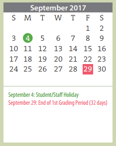 District School Academic Calendar for Amarillo Area Ctr For Advanced Lrn for September 2017