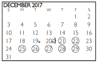 District School Academic Calendar for Arlington High School for December 2017