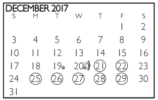 District School Academic Calendar for Shackelford Junior High for December 2017